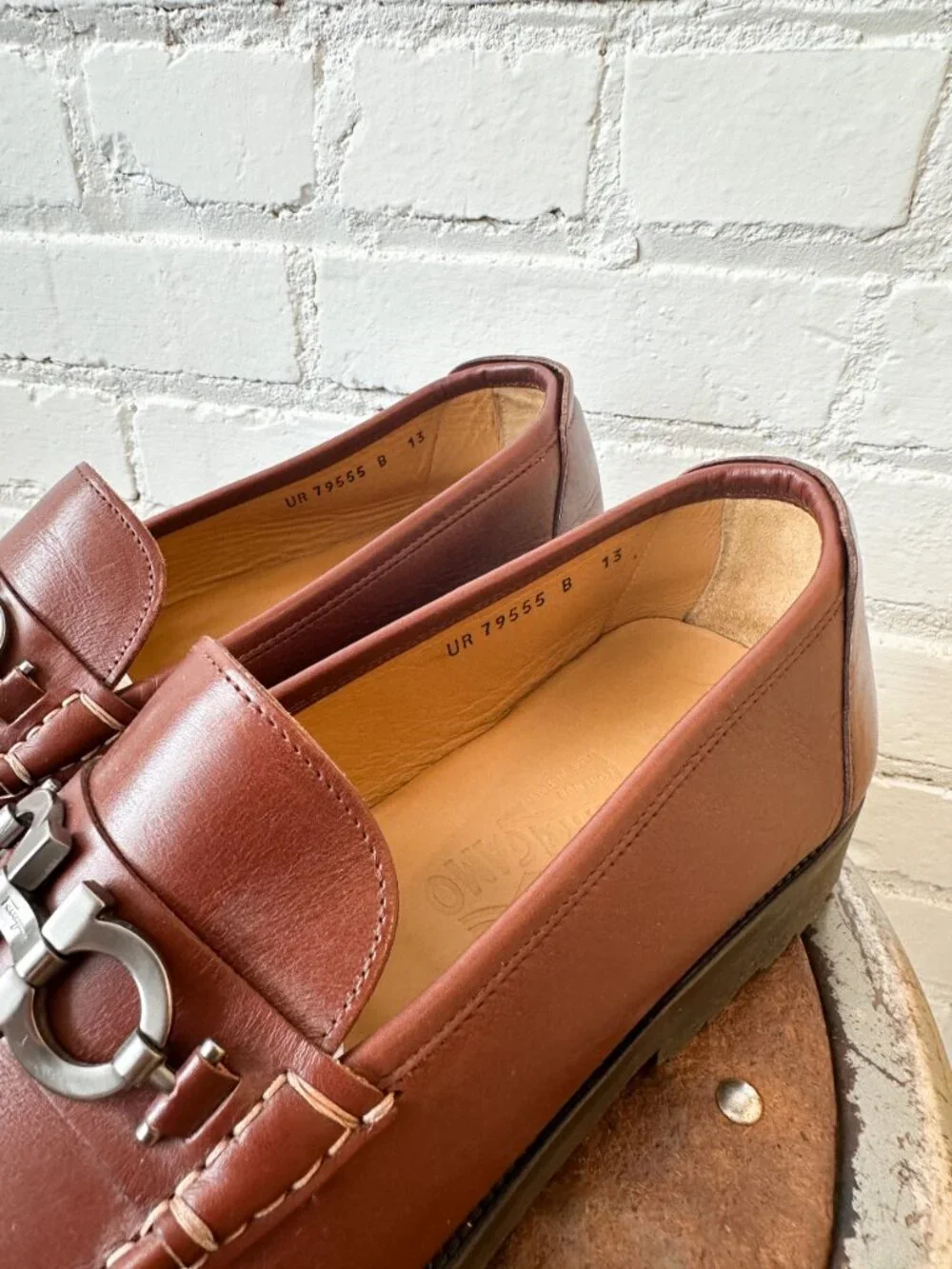 Salvatore Ferragamo David Gancini Bit Brown Leather Men's Loafers - US Size 13